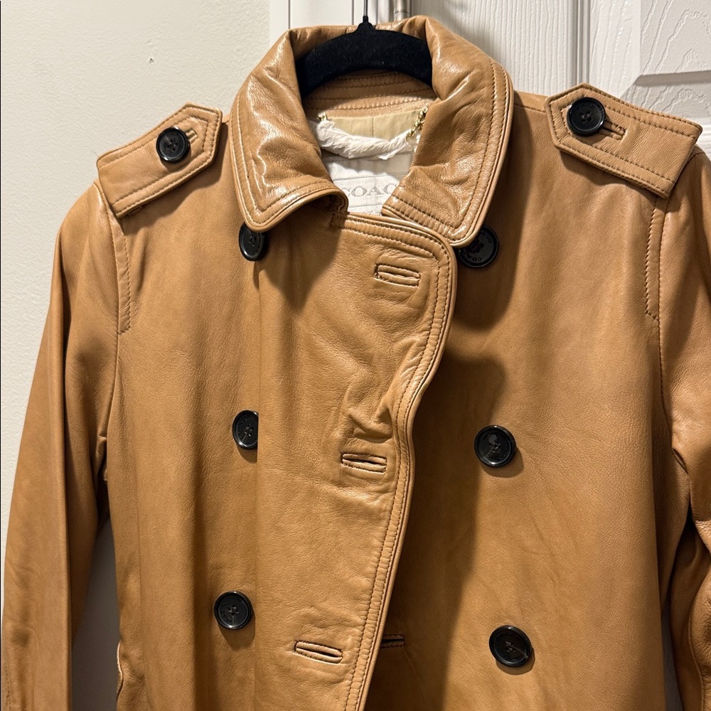 Coach Alexis Leather Trench Coat, Women's Short Belted Lined Jacket